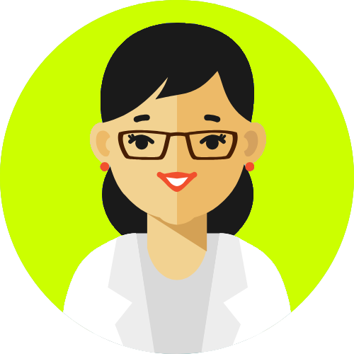 White female avatar with glasses on lime green background